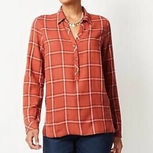 J. Jill Textured Plaid Popover Top Womens XL Long Sleeve Casual Henley Blouse